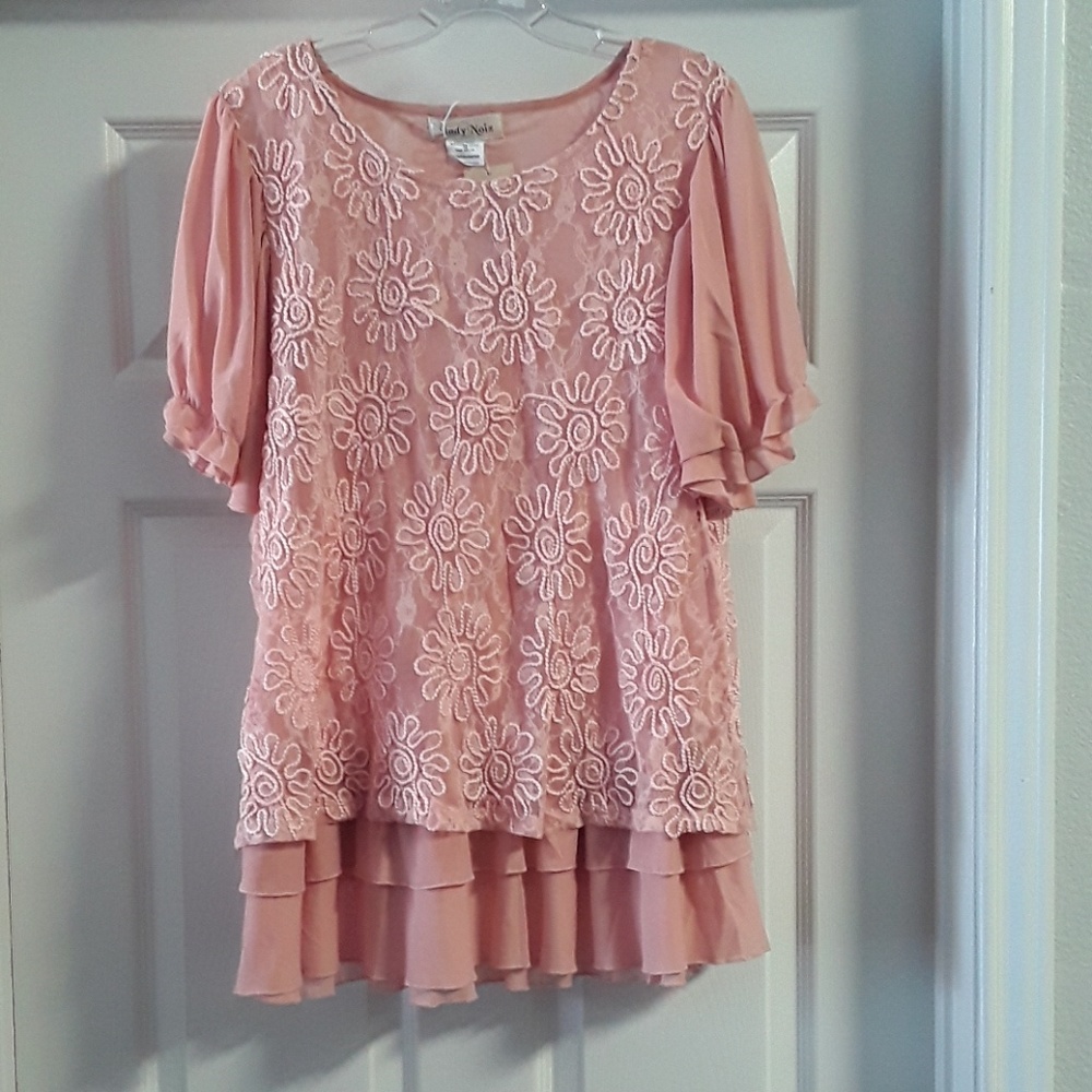 Lace overlay lined with ruffle at bottom pink